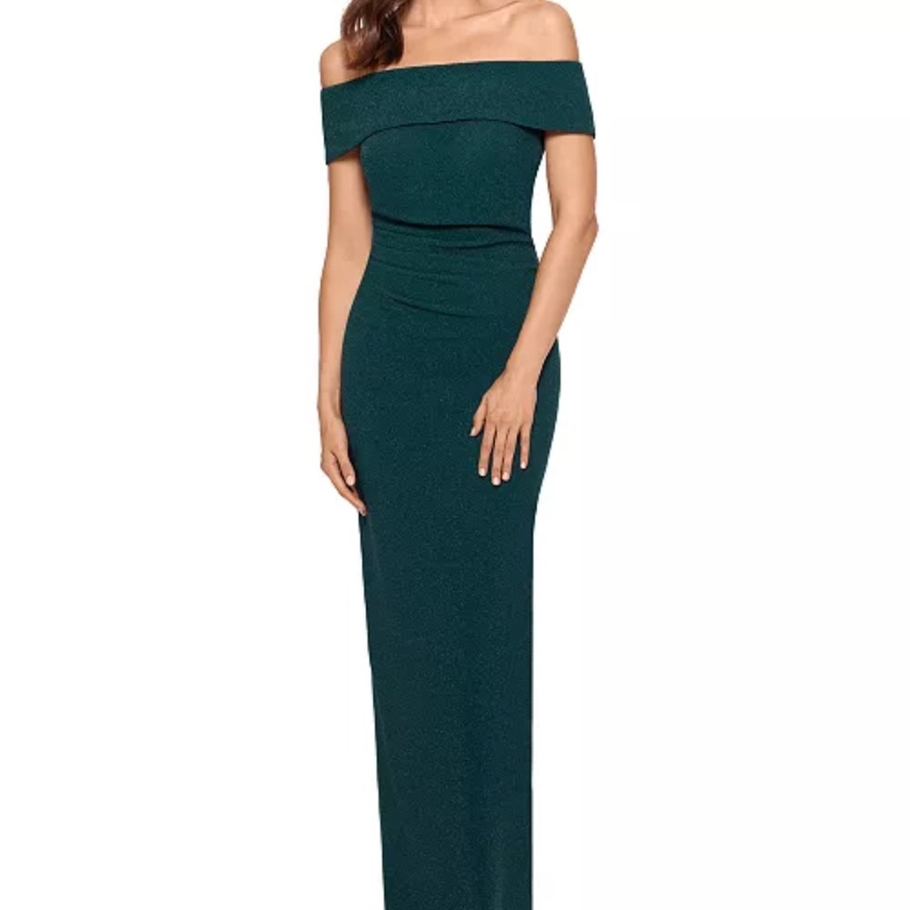 XSCAPE's off-the-shoulder gown